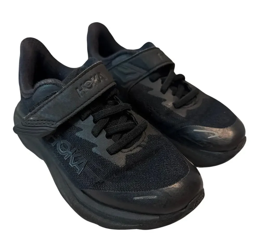 HOKA Kids Clifton 10 Black Stretch Lace Running Shoes Size 12 Little Kid